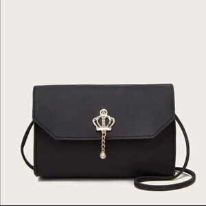 SHEIN Black Metal Crown Decor Flap Crossbody Small Bag
